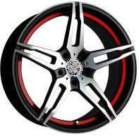 фото диска X-RACE R15 ET40 DIA57,1 PCD:5/100 черный матовый полированный с красной полосой по ободу внутри