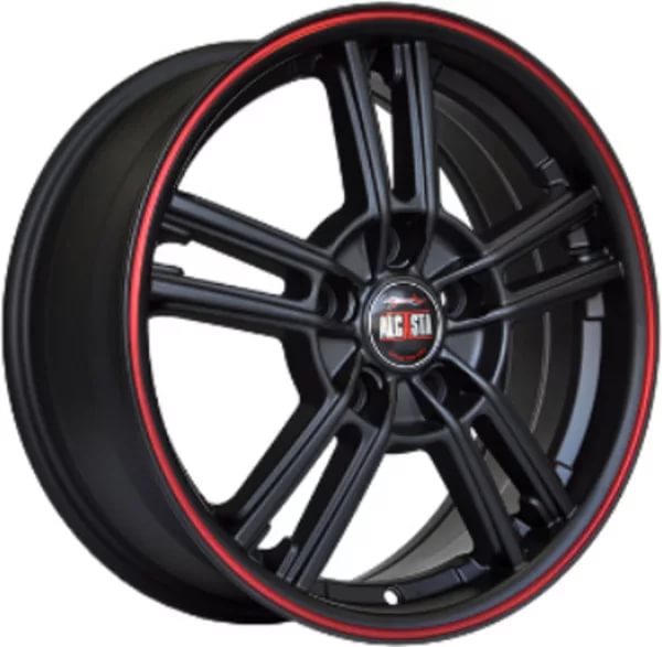 фото диска Alcasta R16 ET50 DIA60,1 PCD:4/100 ЧЕРНЫЙ С КРАСНЫМ ОБОДОМ
