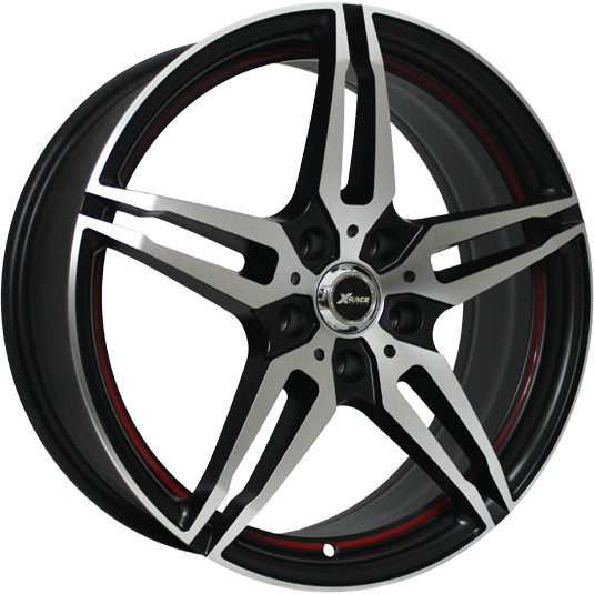 фото диска X-RACE R17 ET55 DIA63,3 PCD:5/108 черный матовый полированный с красной полосой по ободу внутри